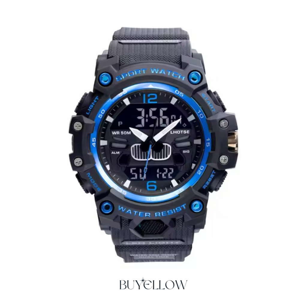 Orologio Sportivo Tattico Dual-Time – Analogico + Digitale, Impermeabile 50 m, Resistente agli Urti